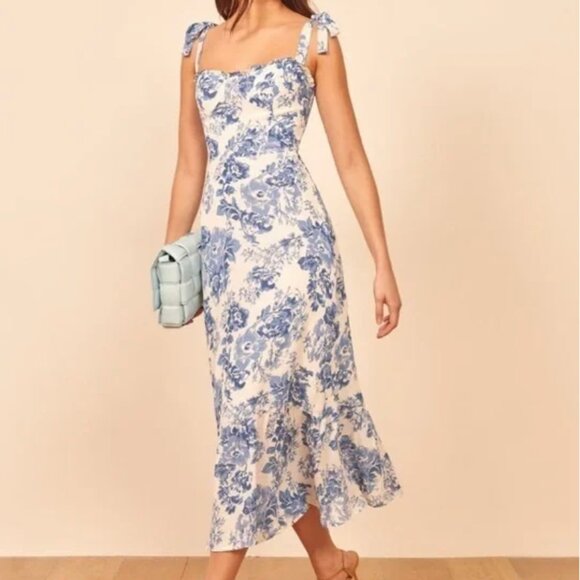 reformation Dresses & Skirts - NEW Reformation Nikita Midi Dress in Olympia print blue white floral 6